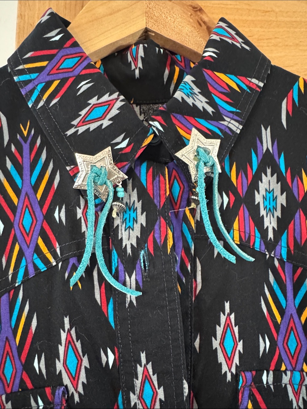 Vintage Handmade Aztec Western Button Down Shirt M - Picture 2 of 2